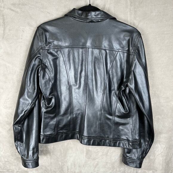 Vintage Ralph Lauren Leather Jacket Womens Medium Black Lined 90s Y2K Biker - Picture 12 of 16